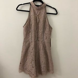 Mauve/nude lace open back romper (S)